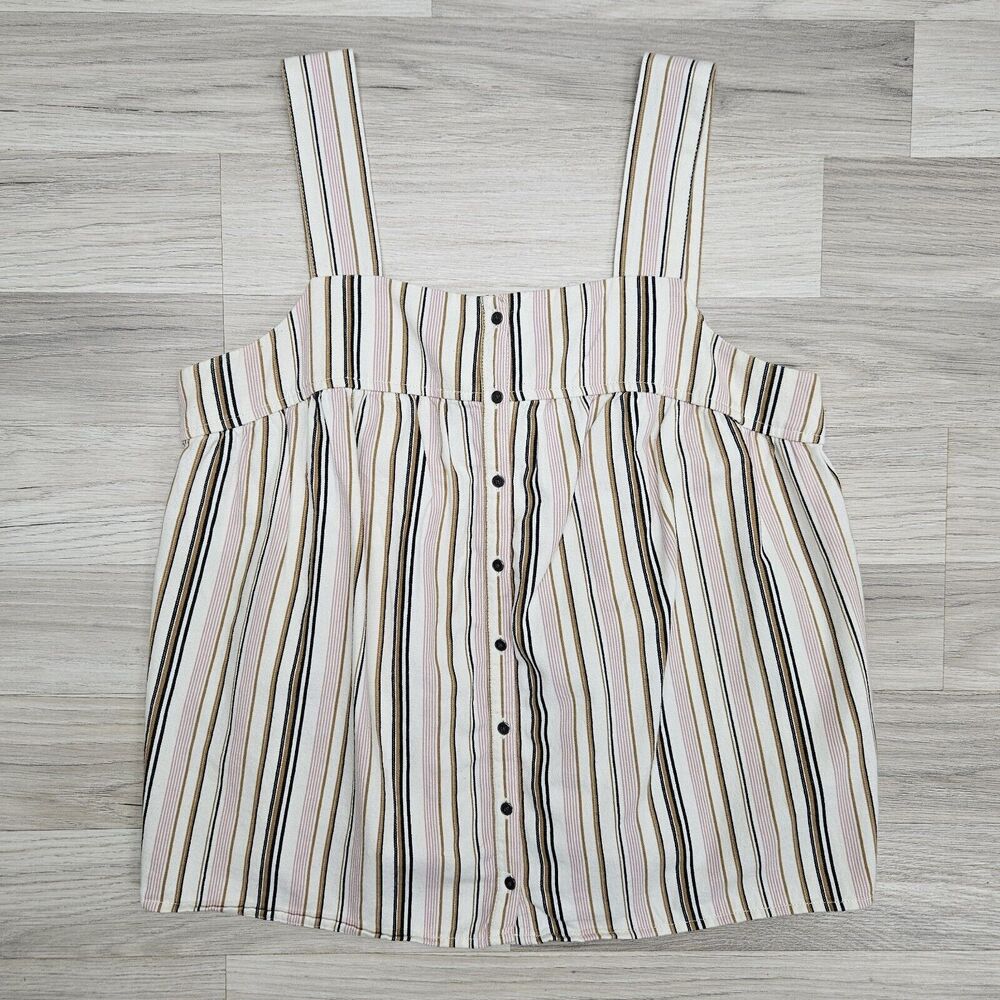 OLD NAVY Womens Pink Cream Stripe Wide Strap Stripe Button Cotton Blouse Medium